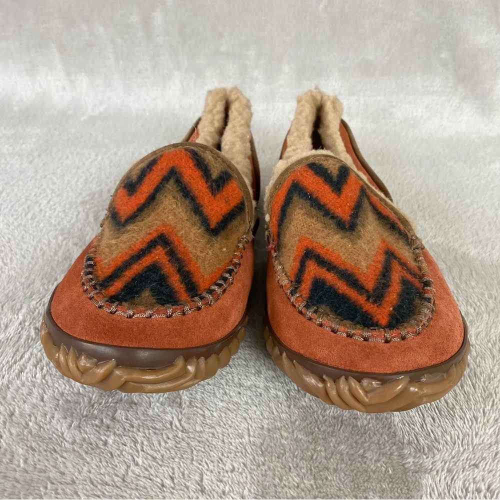 Sorel Tremblant Blanket Slipper Loafers Size 7 Brown Orange Sherpa Lined Moc - Picture 5 of 11